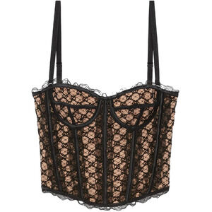 Gucci GG Net Corset Black Nude Lace All Over Logo Bustier Lace Shirt Top Medium